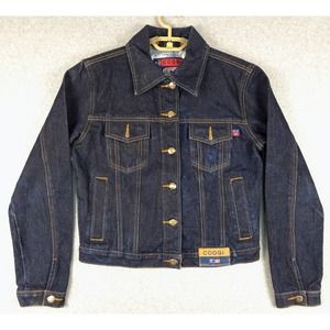 Coogi Denim Jacket Down Under Blue Jean Button Up Dark Wash Kids Size‎ L